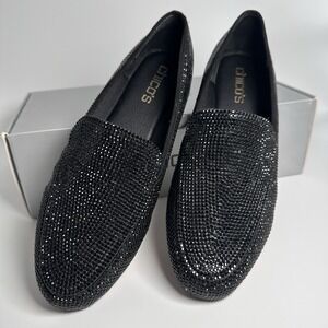 Chicos Heloise Black Rhinestone Loafers Size 7.5M Slip On Sparkle Dress Shoes